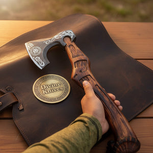 Thor Goat Viking Axe with Carved Goat Pommel Handle