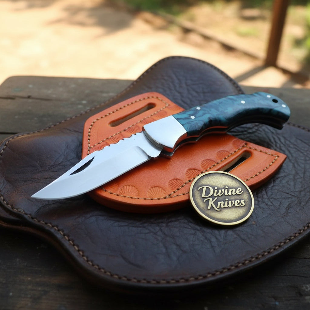 Teal Resin Lockback Pocket Knife with Carbon product detail, view 5