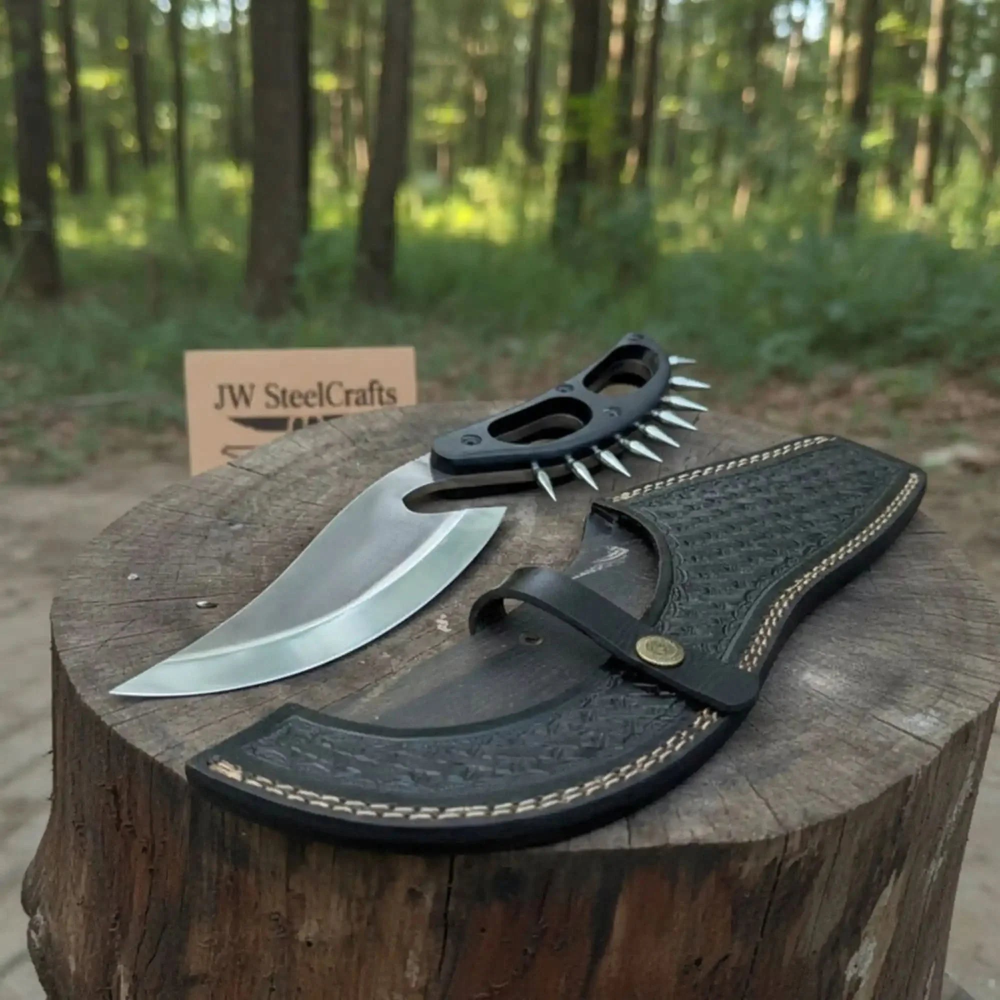 Handmade Persian-Inspired Hawkbill Knife with Black Micarta Handle Carbon Steel Blade by JW SteelCrafts, Damascus knife main product photo