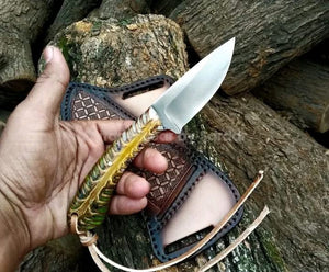 Yellow Ram Horn Drop Point Hunter Knife for Hunters and Outdoor Users
