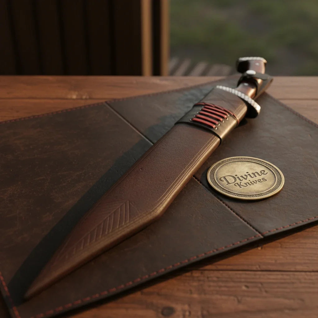 Full Tang Sword with Leather Scabbard blade and handle detail