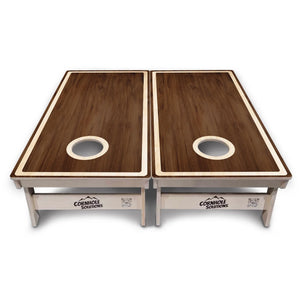 Dark Wood Natural Border Cornhole Boards – Tournament Series
