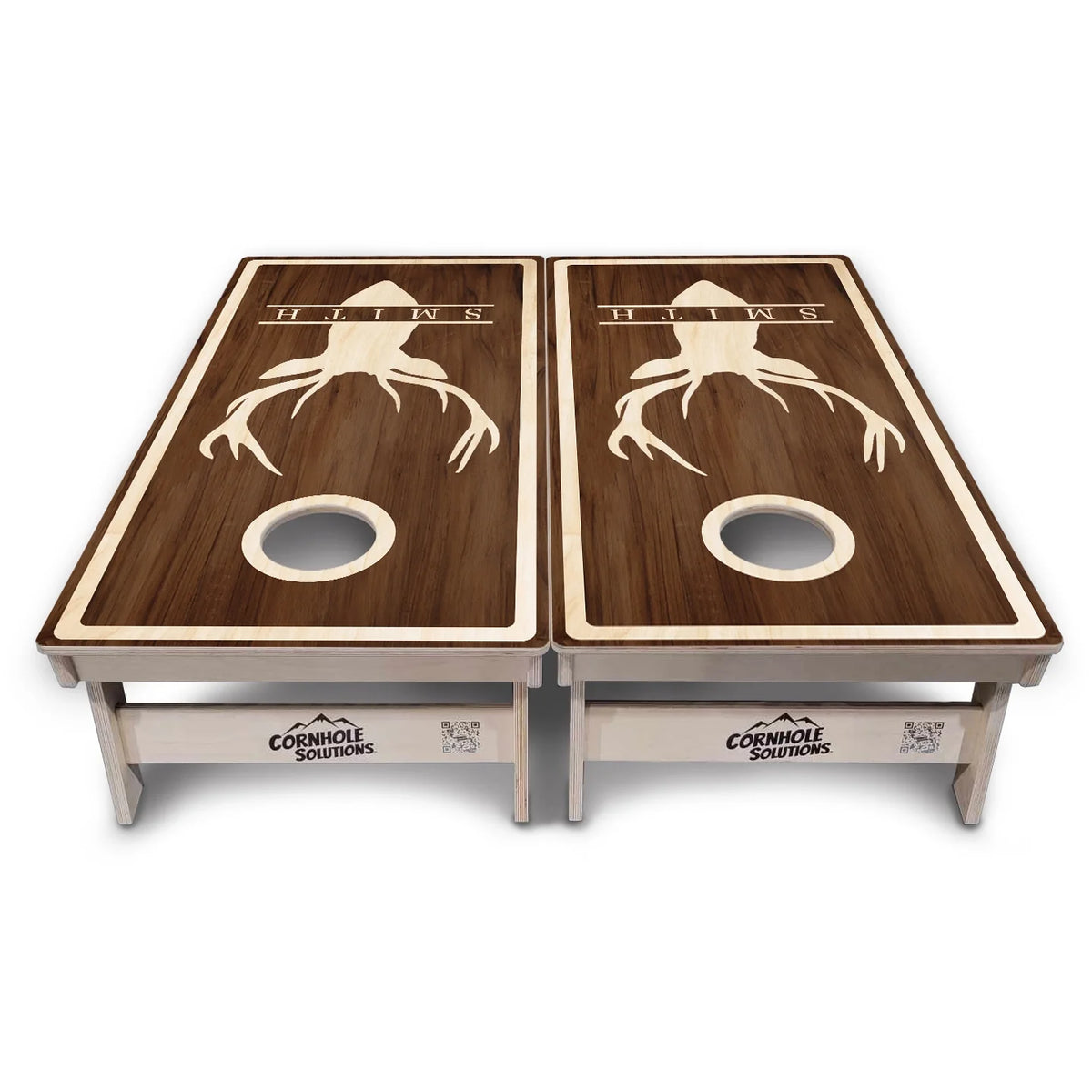 Personalized Buck Woodgrain Cornhole Boards – Tournament Series