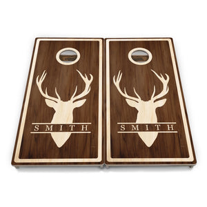 Personalized Buck Woodgrain Cornhole Boards – Tournament Series