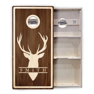 Personalized Buck Woodgrain Cornhole Boards – Tournament Series