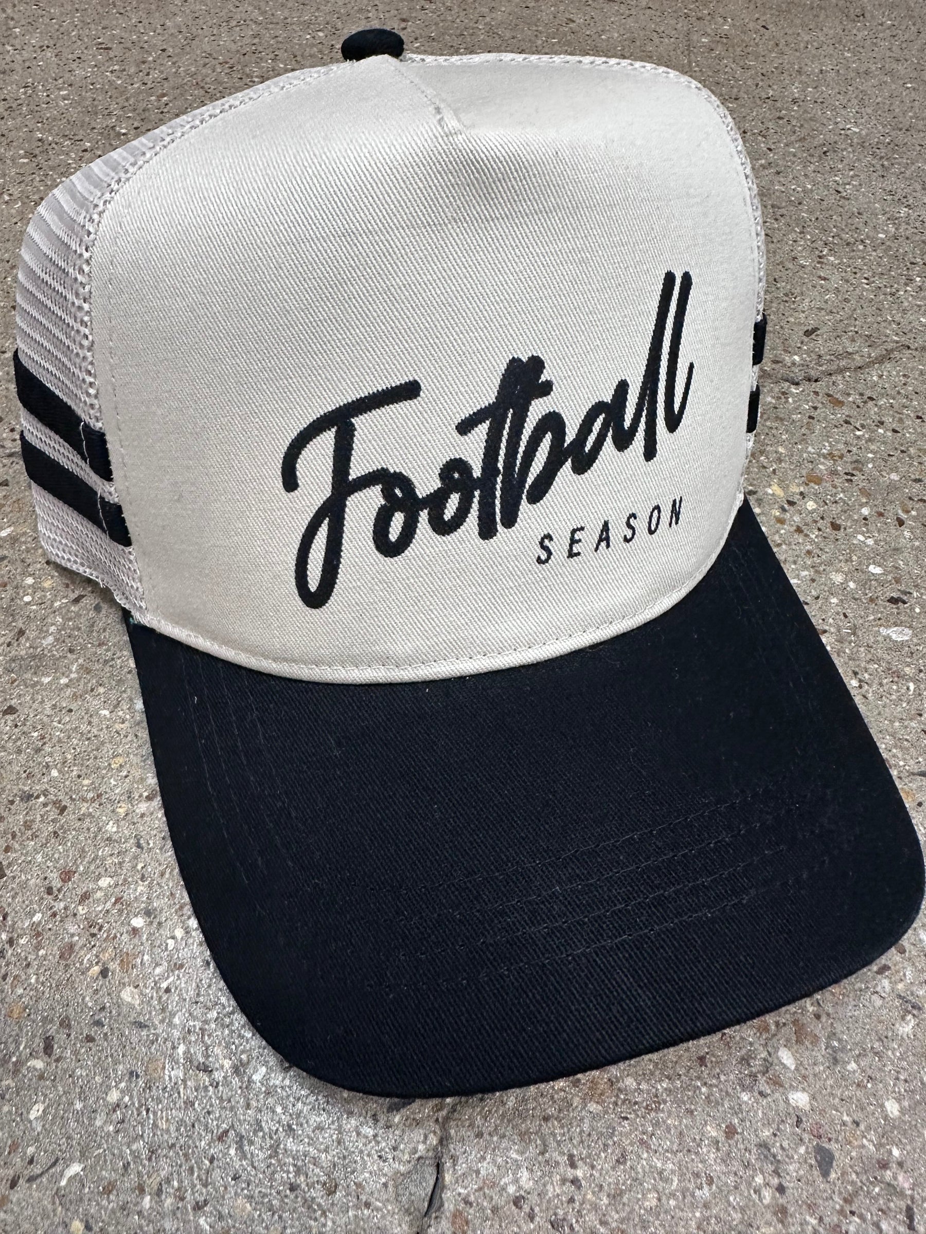 Football Season Black Striped Canvas Trucker Hat