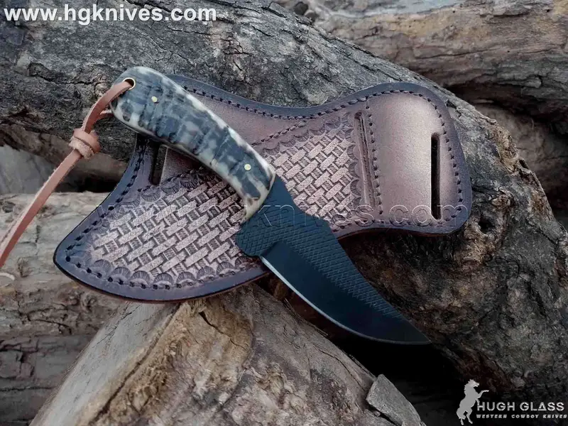 Blackened Fish-Scale Clip Point Hunter Knife by Divine Knives, product view 2