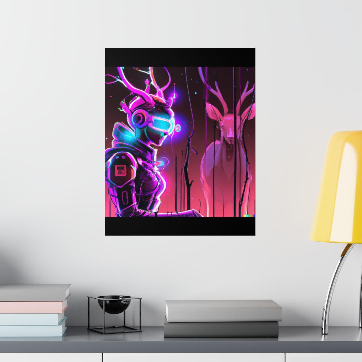 futuristic woman and deer Posters