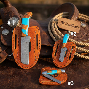 Turquoise Trail Bull Cutter Trio Set 3 with wood and turquoise resin Handle by JW SteelCrafts — view 1 of 2
