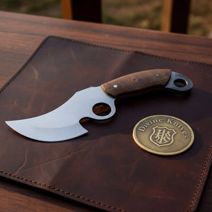 Finger Hole Caping Knife with Micarta Handle and Mirror Polished Curved Blade