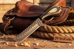 Ranchero Damascus Tanto Bull Cutter by JW SteelCrafts, alternate view 2