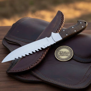 Drop Point Serrated Survival Bowie Knife with Partial Serrations for Field Use