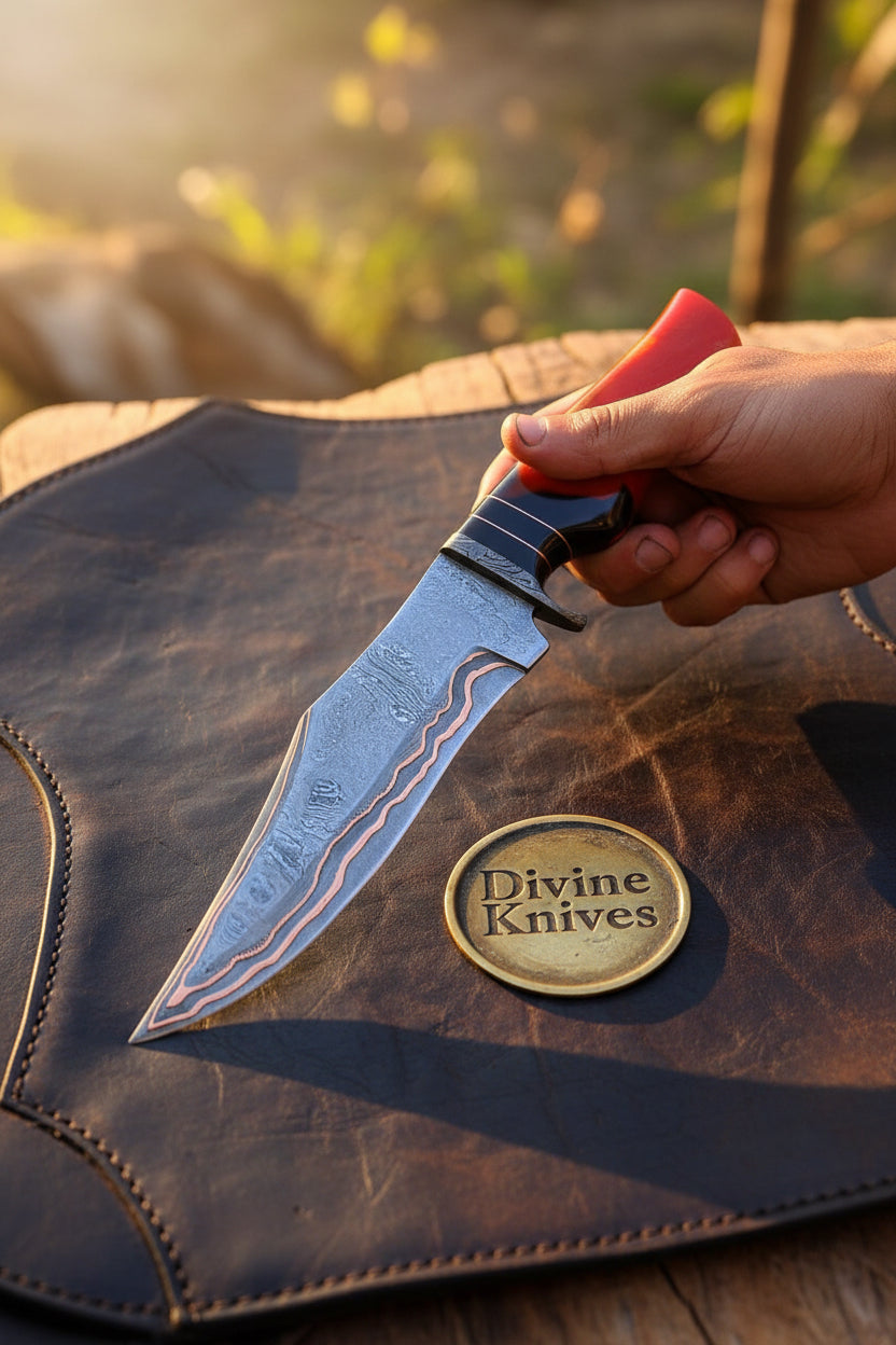 Copper-Line Bowie Hunter Knife blade and handle detail