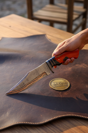 Copper-Line Bowie Hunter Knife with Red & Black Marbled Resin Handle
