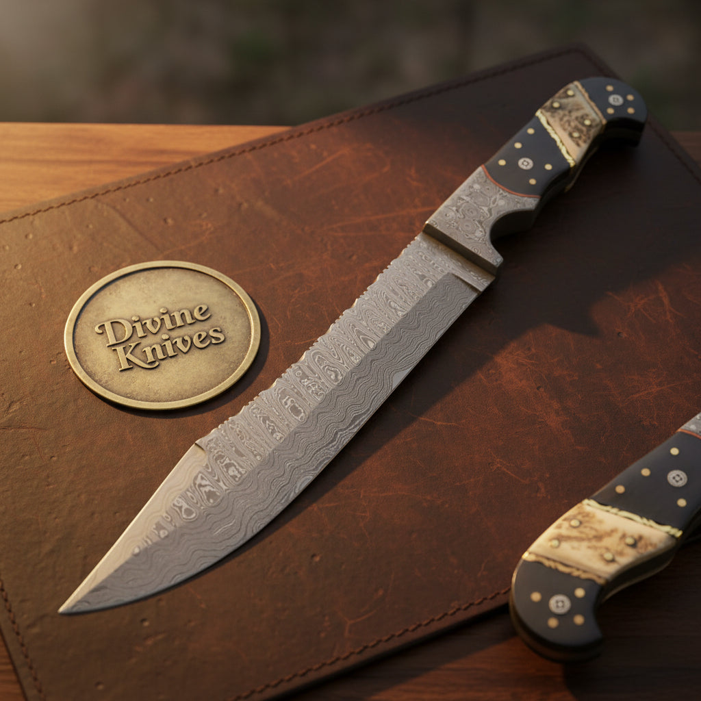 Mosaic Pin Clip Point Hunter with Buffalo Horn Inlay Handle and Brass Bolster