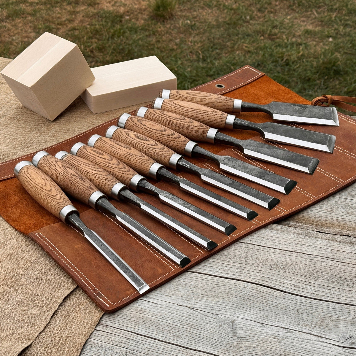 10-Piece Wood Carving Chisel Set by Sharky Forged Steel Tools — view 1