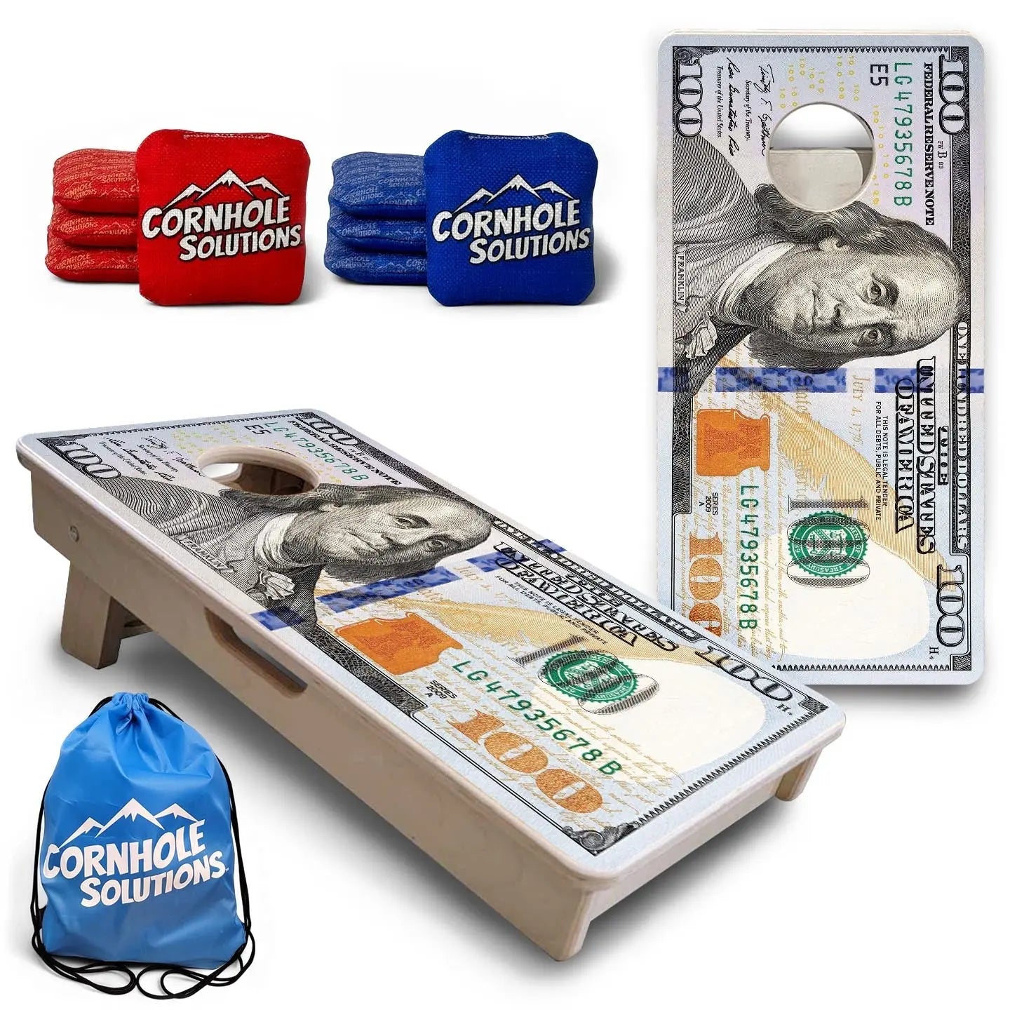 $100 Bill - Mini or Vacation Size Cornhole Boards by Cornhole Solutions, custom cornhole board main product photo