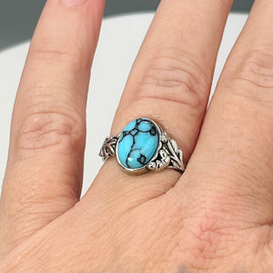 Blue Willow Turquoise Tru-Stone & Sterling Silver Memorial Ring