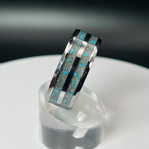 Turquoise with Ash Hammered Tungsten Memorial Ring