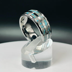 Turquoise with Ash Hammered Tungsten Memorial Ring