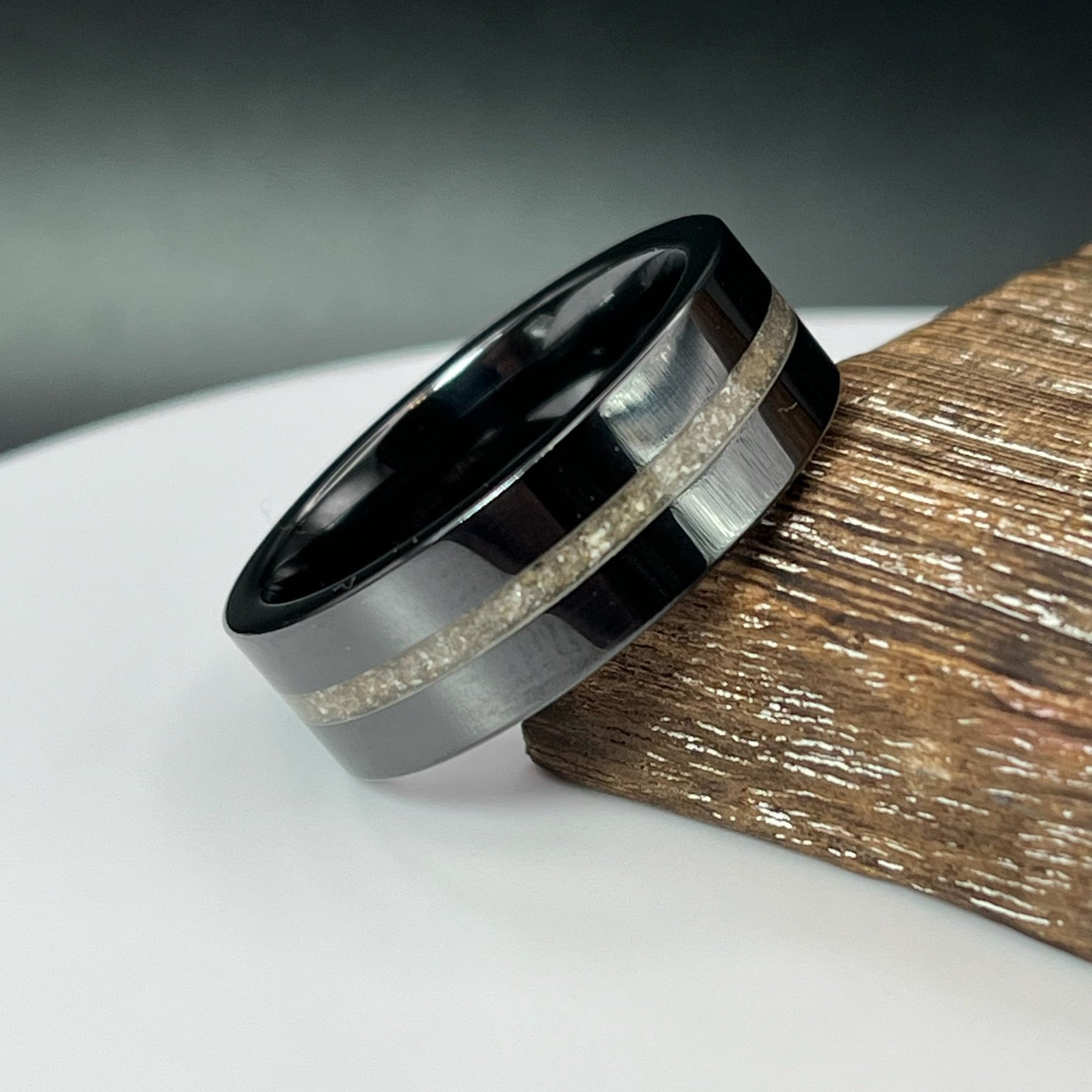 Thin Line of Love Black Ceramic Memorial Ring
