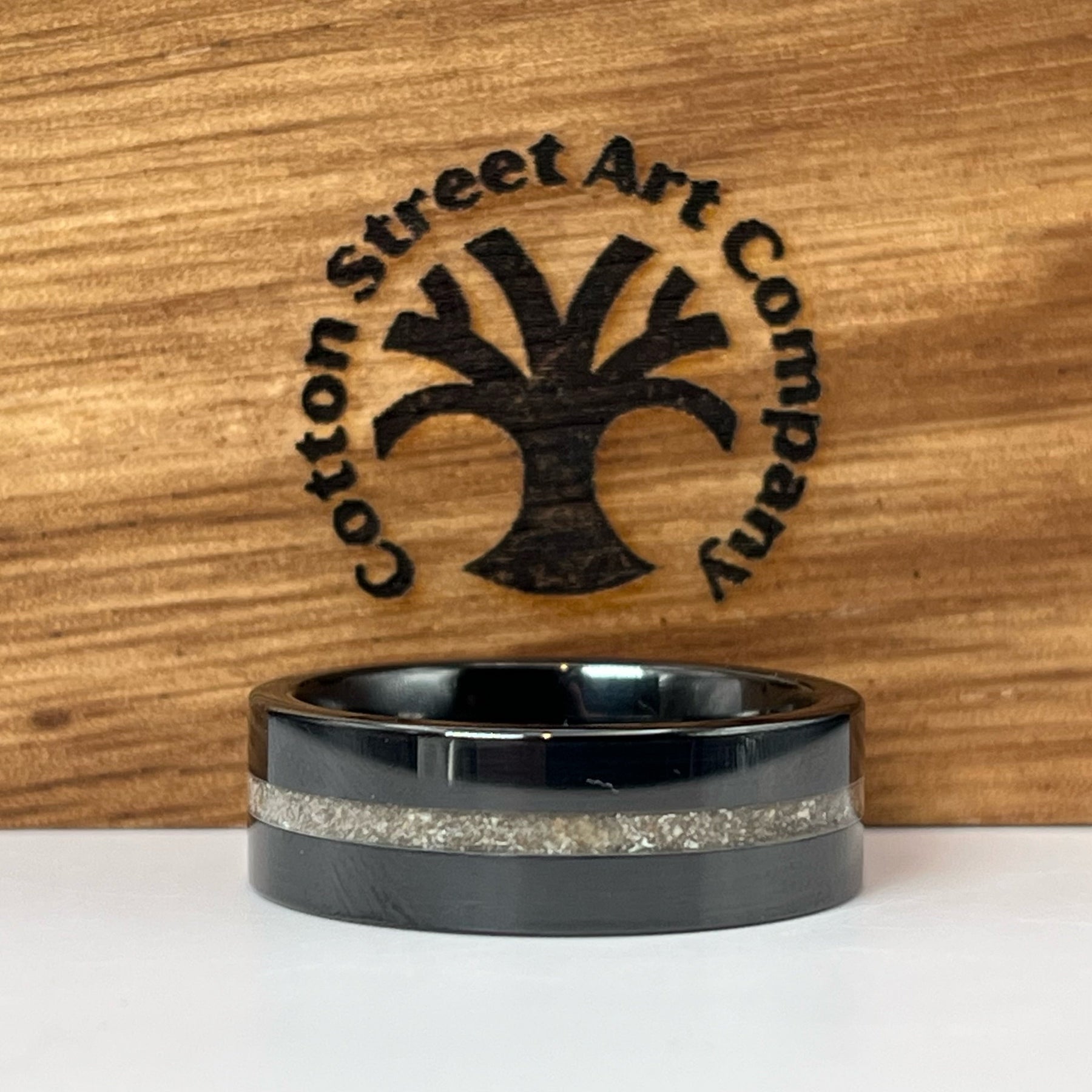 Thin Line of Love Black Ceramic Memorial Ring