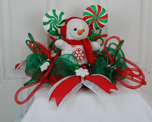 Snowman Christmas Centerpiece | Red Plaid Table Decor by Bouge Creations, view 5