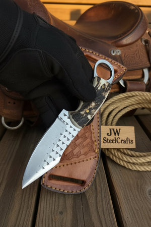Sundance Tracker Knife Carbon Steel with Finger Ring Detail by JW SteelCrafts — view 2 of 3