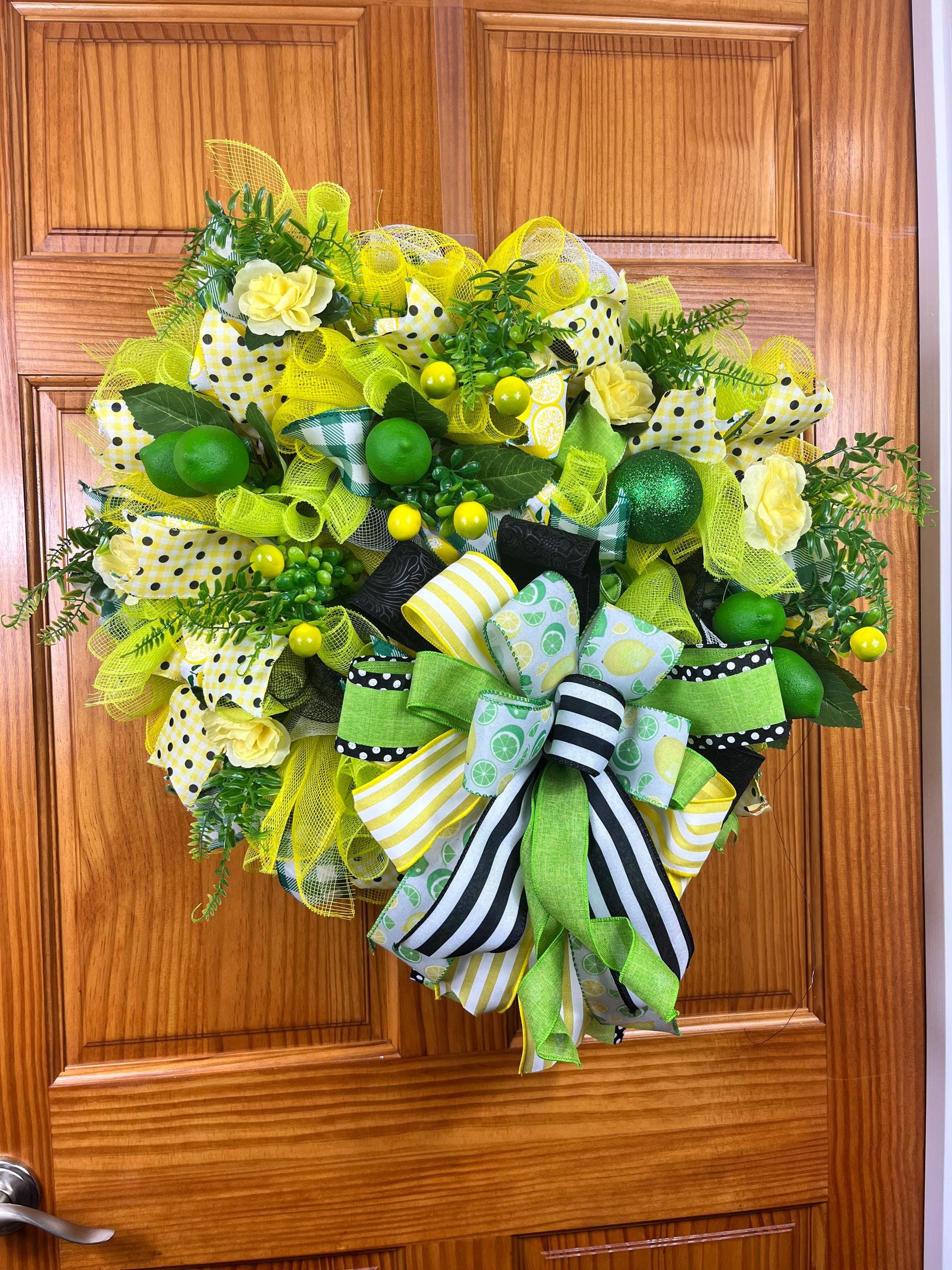 Lemon Lime Summer Wreath | Citrus Front Door Decor by Bouge Creations, view 4