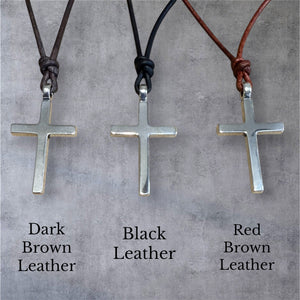 Classic Cross Necklace - Sterling Silver on Leather Cord by Forged By Fire — view 11 of 12