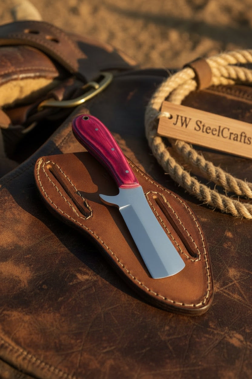Ruby Ranch Bull Cutter Knife Pink Resin Handle by JW SteelCrafts — view 1 of 1
