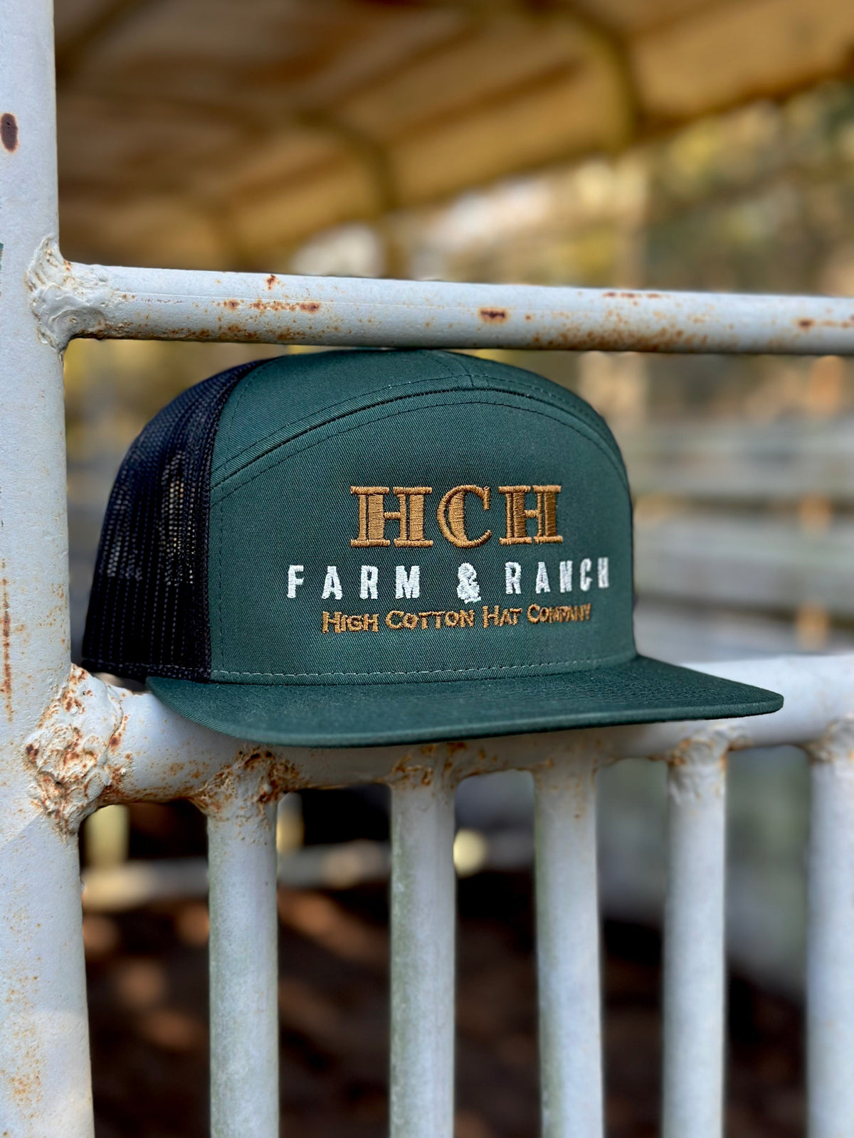 Alternate view of HCH Farm & Ranch Green 7-Panel Hat by High Cotton Hat Co