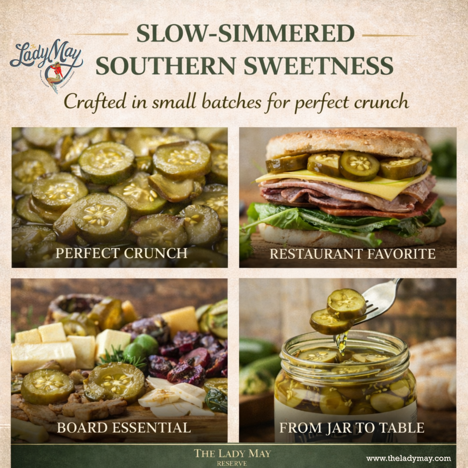 Lady May’s Bread & Butter Sweet Pickles – 2 Pack (24oz Jars) – Small Batch Southern Style Sweet & Tangy Kirby Cucumber Slices – Restaurant Recipe, Crisp & Crunchy – Organic Ingredients