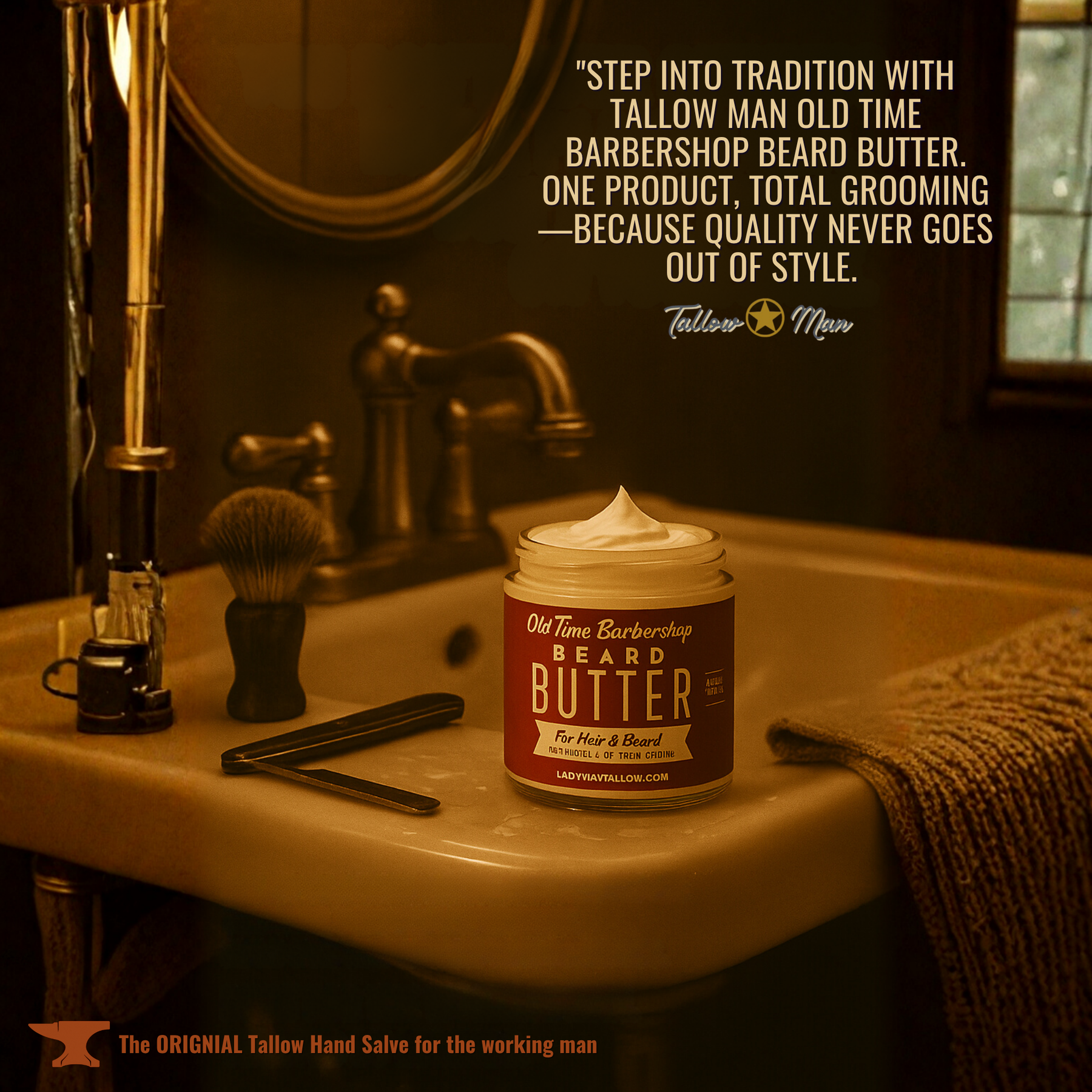 Tallow Man Old Time Barbershop Beard + Body Butter | Men's Grooming | Grass-Fed Tallow | 9oz