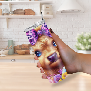 "Cute Baby Cow Laying On A Bed of Flowers" 20oz Cow Tumbler