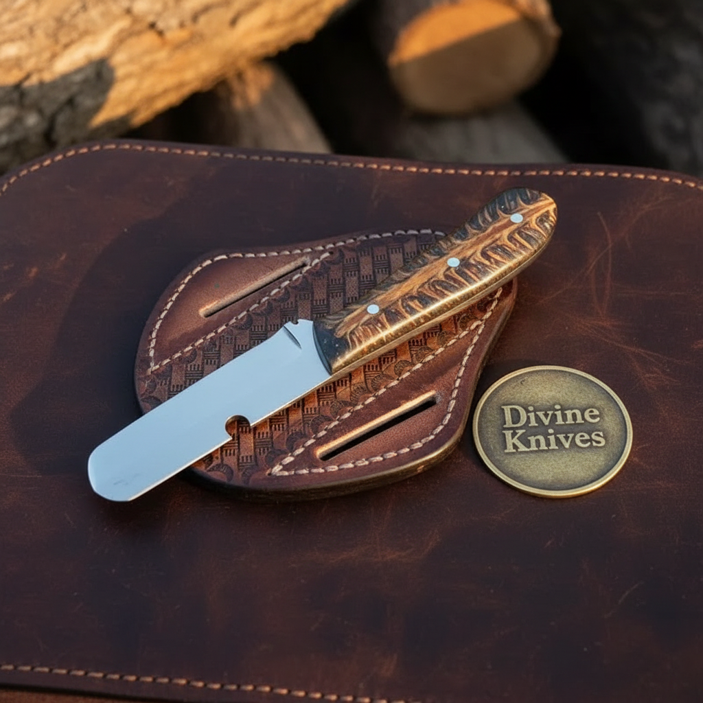 Dark Stag Horn Bull Cutter Knife for Ranch Chores and Gifting