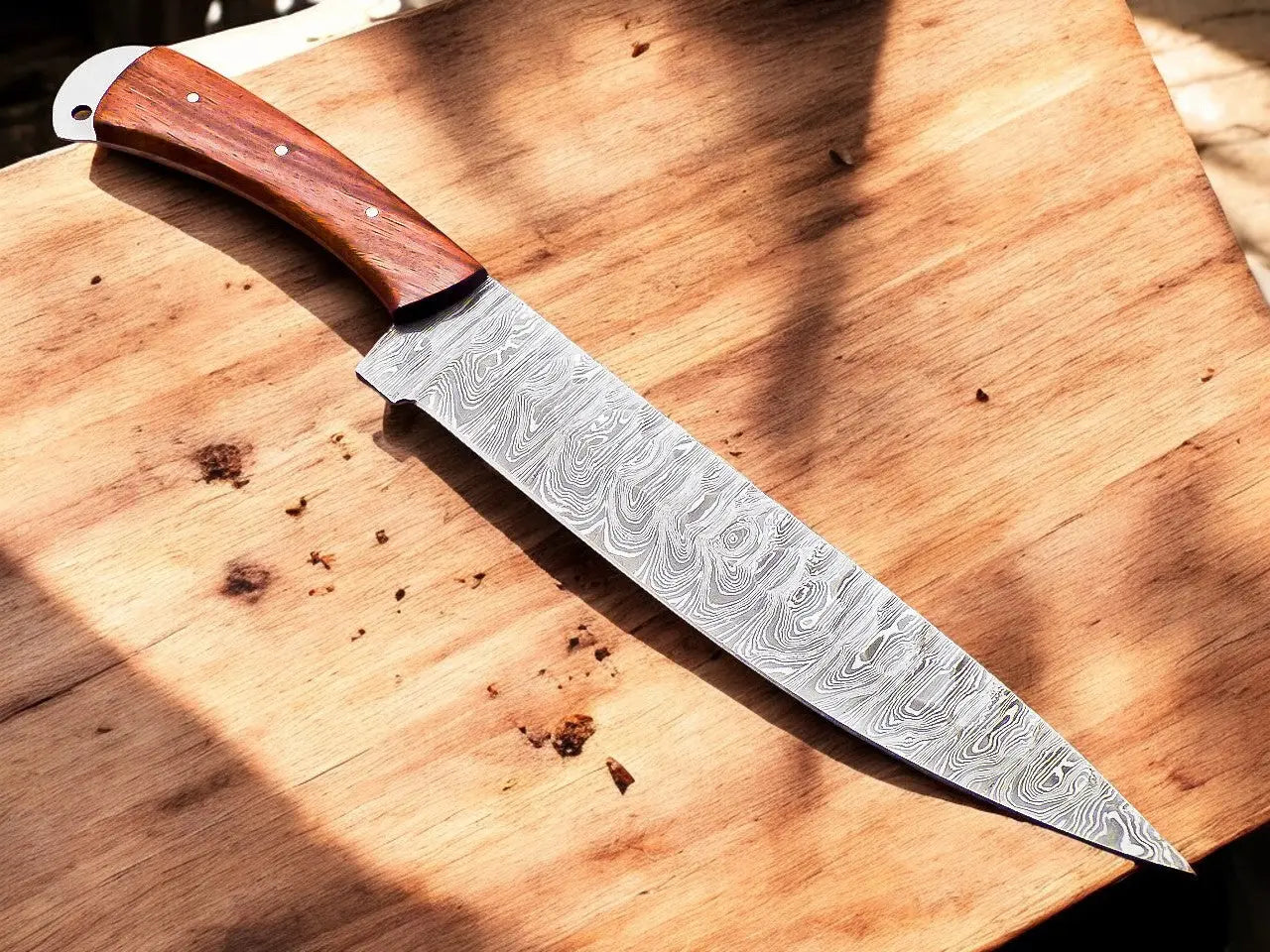 13" Handmade Damascus Chef Knife with Rosewood Handle by Damascus Knife Store, Damascus knife main product photo