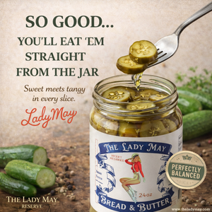 Lady May’s Bread & Butter Sweet Pickles – 2 Pack (24oz Jars) – Small Batch Southern Style Sweet & Tangy Kirby Cucumber Slices – Restaurant Recipe, Crisp & Crunchy – Organic Ingredients