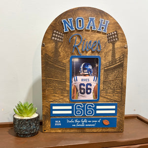 Personalized Football Keepsake Frame with Optional Lighted Stadium Scene, Custom Sport Display, Senior Night Gift