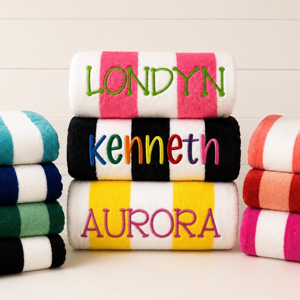 Personalized Embroidered Beach Towel by Poor Hog Customs, handmade bath and body main product photo