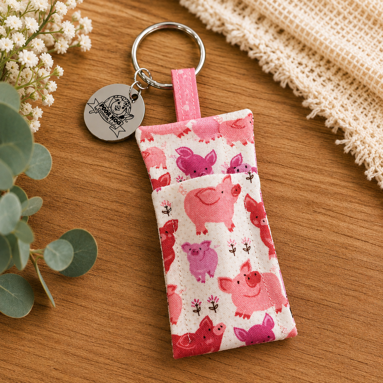 Pig Lip Balm Holder Keychain with Personalized Charm Gift for Pig Lovers