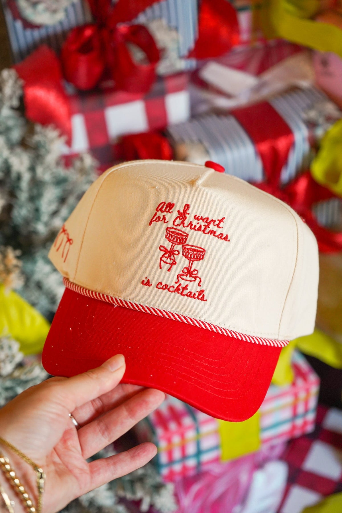All I Want for Christmas is Cocktails - Red Vintage Trucker Hat by KenzKustomz, view 1