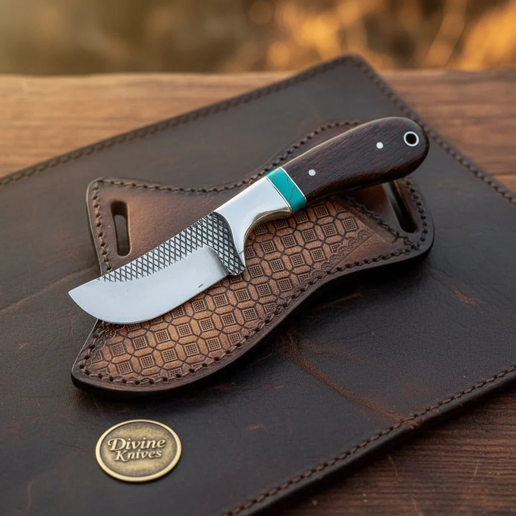 Rosewood Turquoise Bull Cutter Knife for Ranch Chores and Gifting