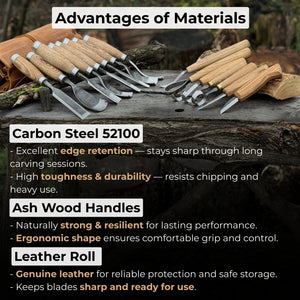 15 piece Wood Carving Tool Set with Leather Roll