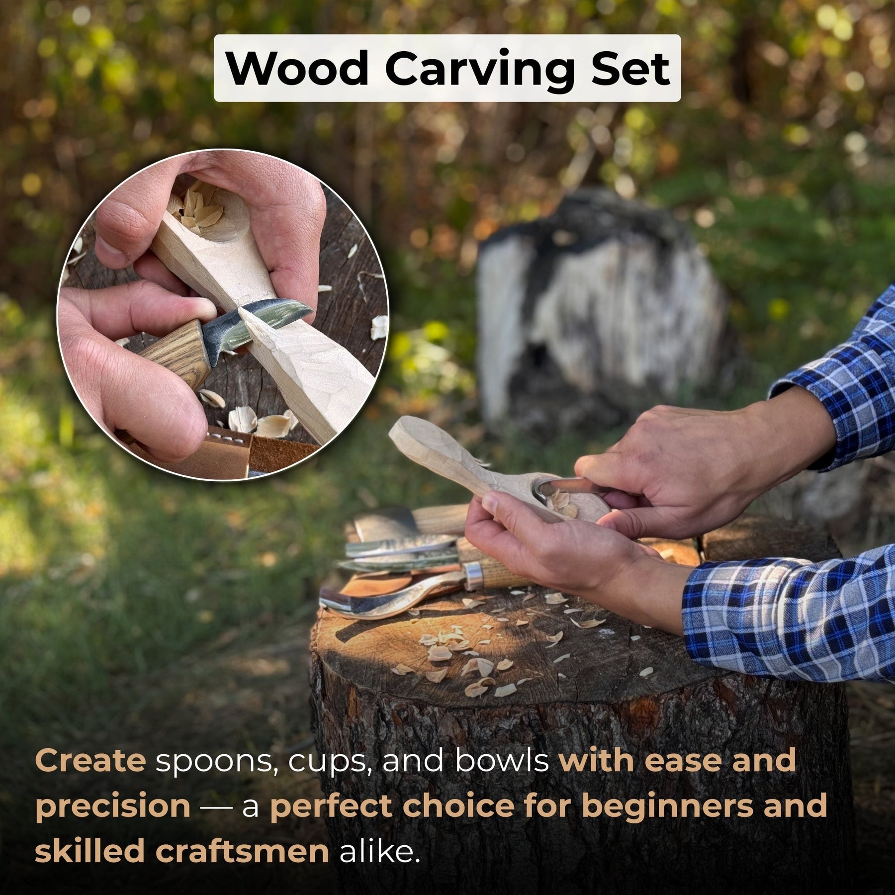 15 piece Wood Carving Tool Set with Leather Roll
