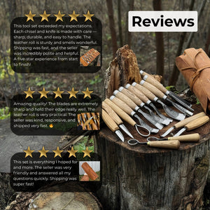 15 piece Wood Carving Tool Set with Leather Roll