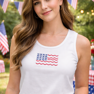 Embroidered Bow American Flag Tank