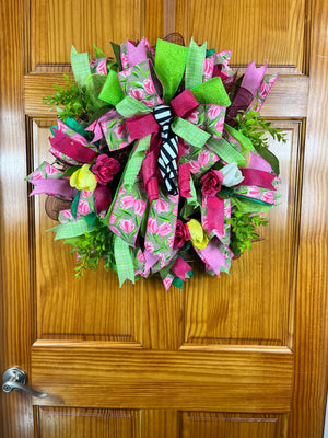 Spring Easter Wreath | Pink, Yellow & Green Tulips by Bouge Creations, view 4