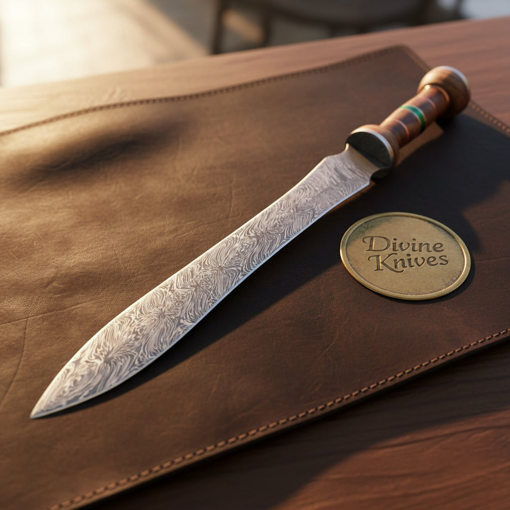 Ares Xiphos Sword with Damascus Guard and Ball Pommel Handle