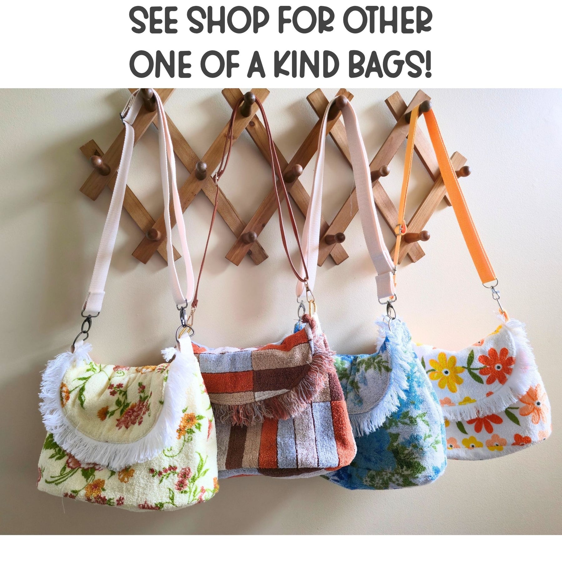 Upcycled Vintage Towel Crossbody Bag, Retro Messenger Bag, Adjustable Strap
